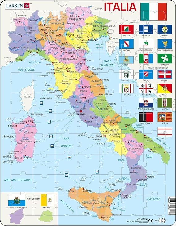 Larsen Puzzle Mappa Danimarca 66 Pezzi - Educativo Per Bambini Con Animali E Geografia