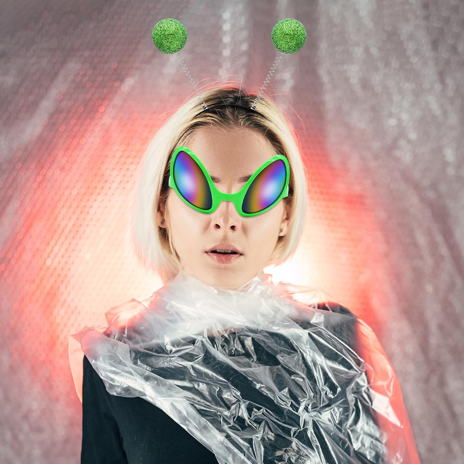 JGCWorker Alien Headband and Sunglasses Set, Halloween Cosplay Costume Accessories, Martian Antenna Headpiece for Adults Kids