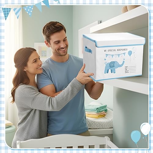 Vista 7 de LemonRoad Caja de recuerdos de bebé de 16 x 12 x 12 pulgadas, para baby shower, elefante, primera caja de recuerdos, para recién nacidos, regalo