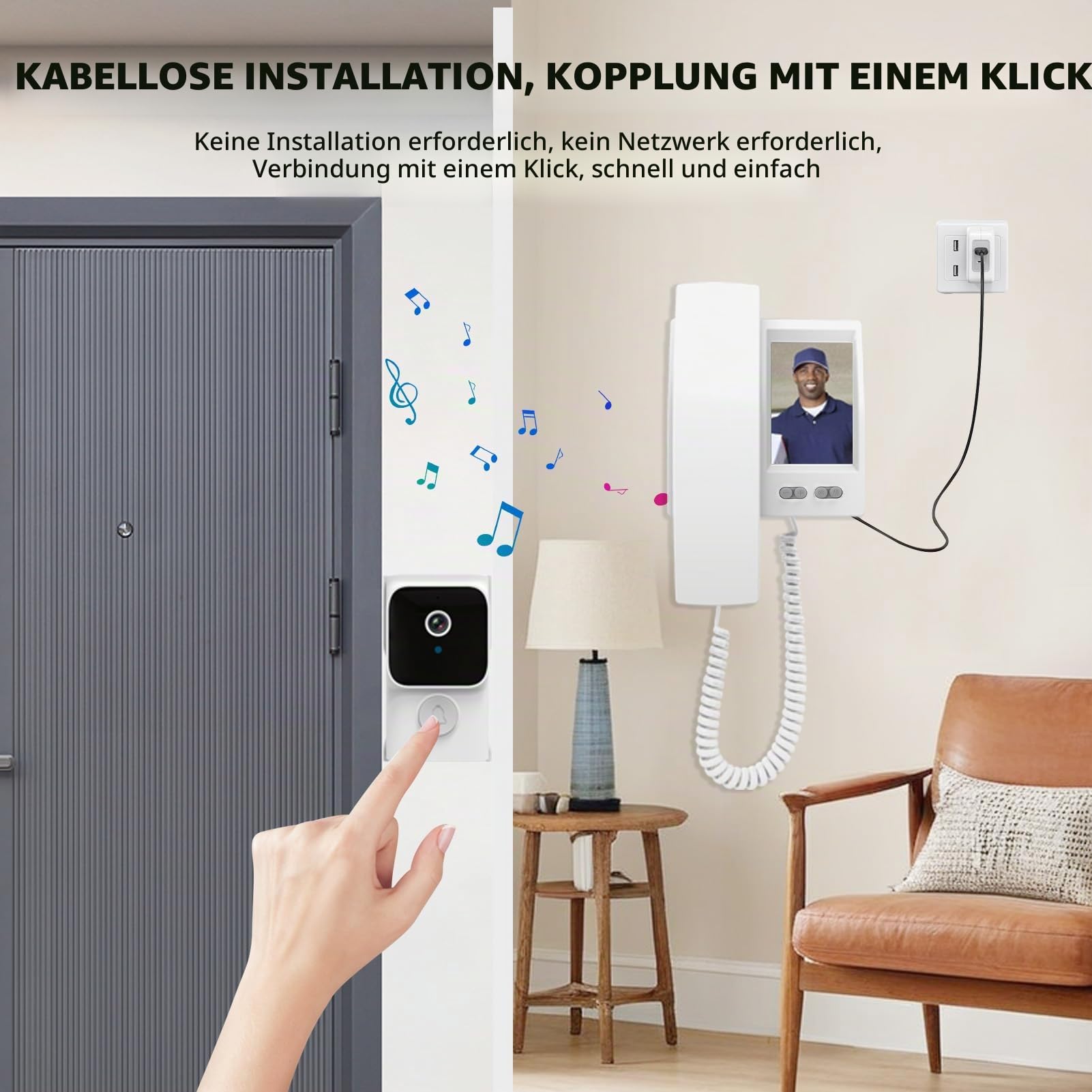 Video Door Phone System 4.5 Inch IPS Screen Wireless Doorbell with Camera Doorphone Telephone Style Wireless Doorbell Intercom Infrared Night Viewing 2 Way Intercom for Home Villa Apartment