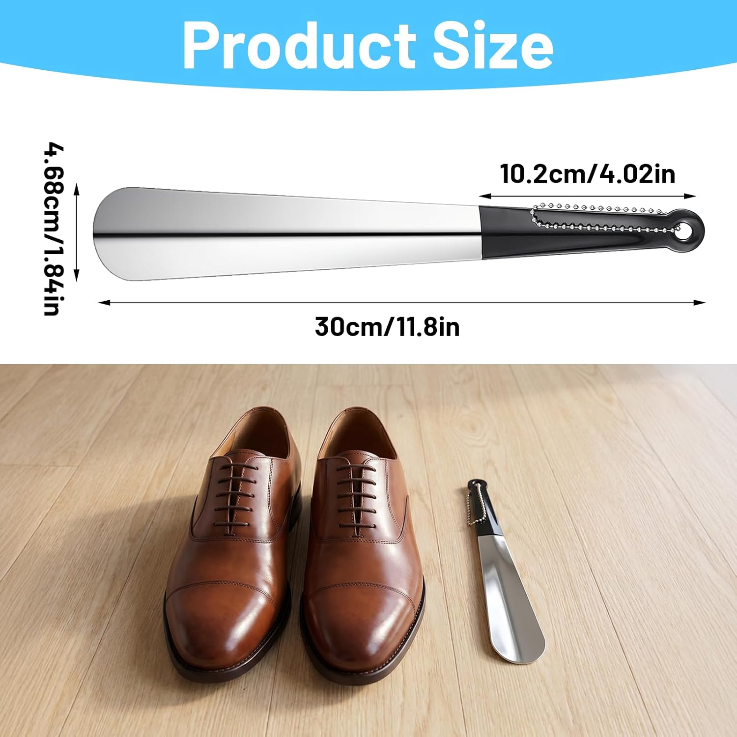2 PCS Metal Shoe Horn, 12 Inch Portable Long Handle for Home with Hanging Hole, Metal Stainless Steel Shoehorn for Elderly Seniors Women Men, Shoe Spoon Helper for Home Travel Use