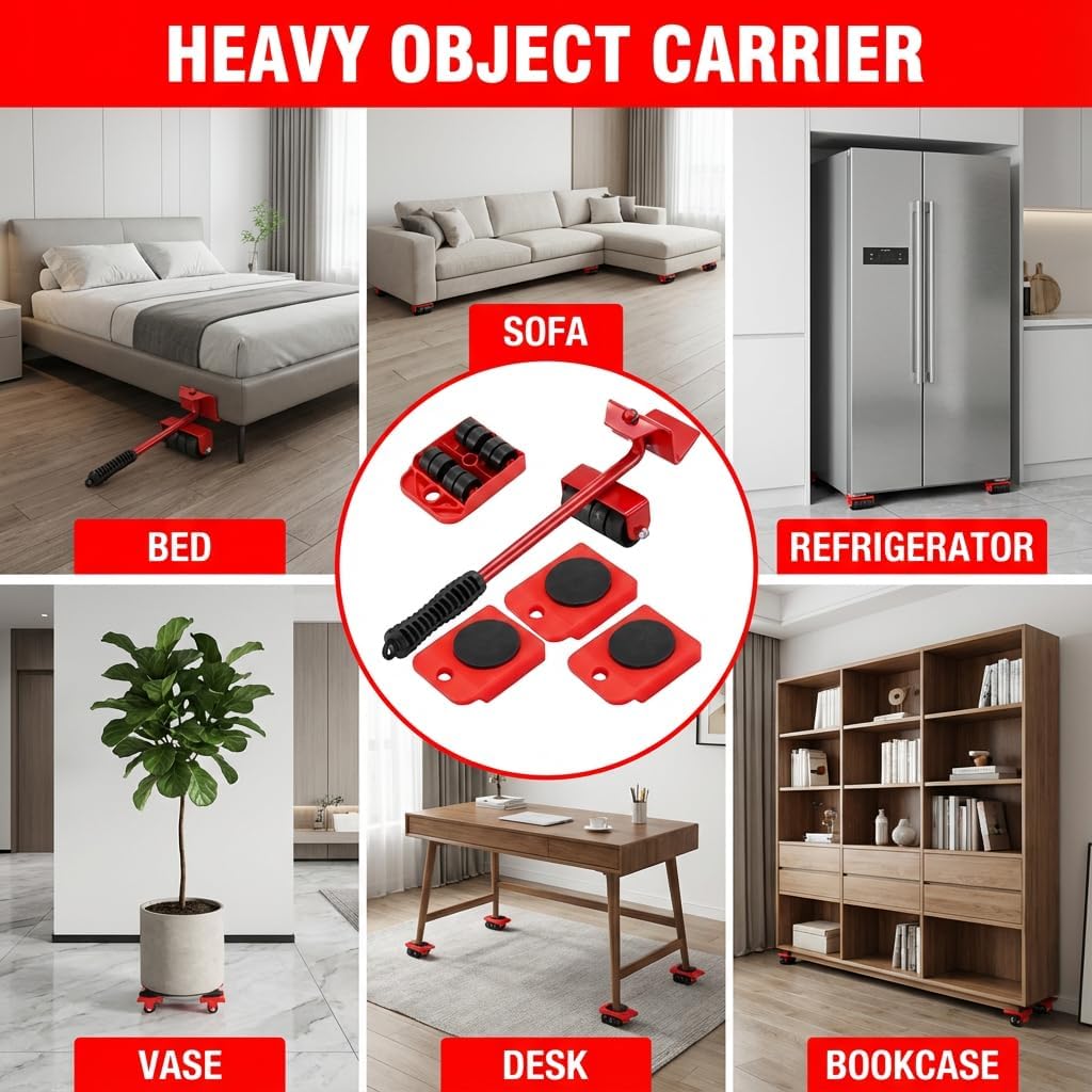 2026 New Furniture Lift Tool Set, Upgrade Furniture Movers Sliders Furniture Lifter Tool,Furniture Movers with Adjustable Height Lifting Tool Lever & 4 Wheels, Mover Dolly Sliders Tool (Yellow)