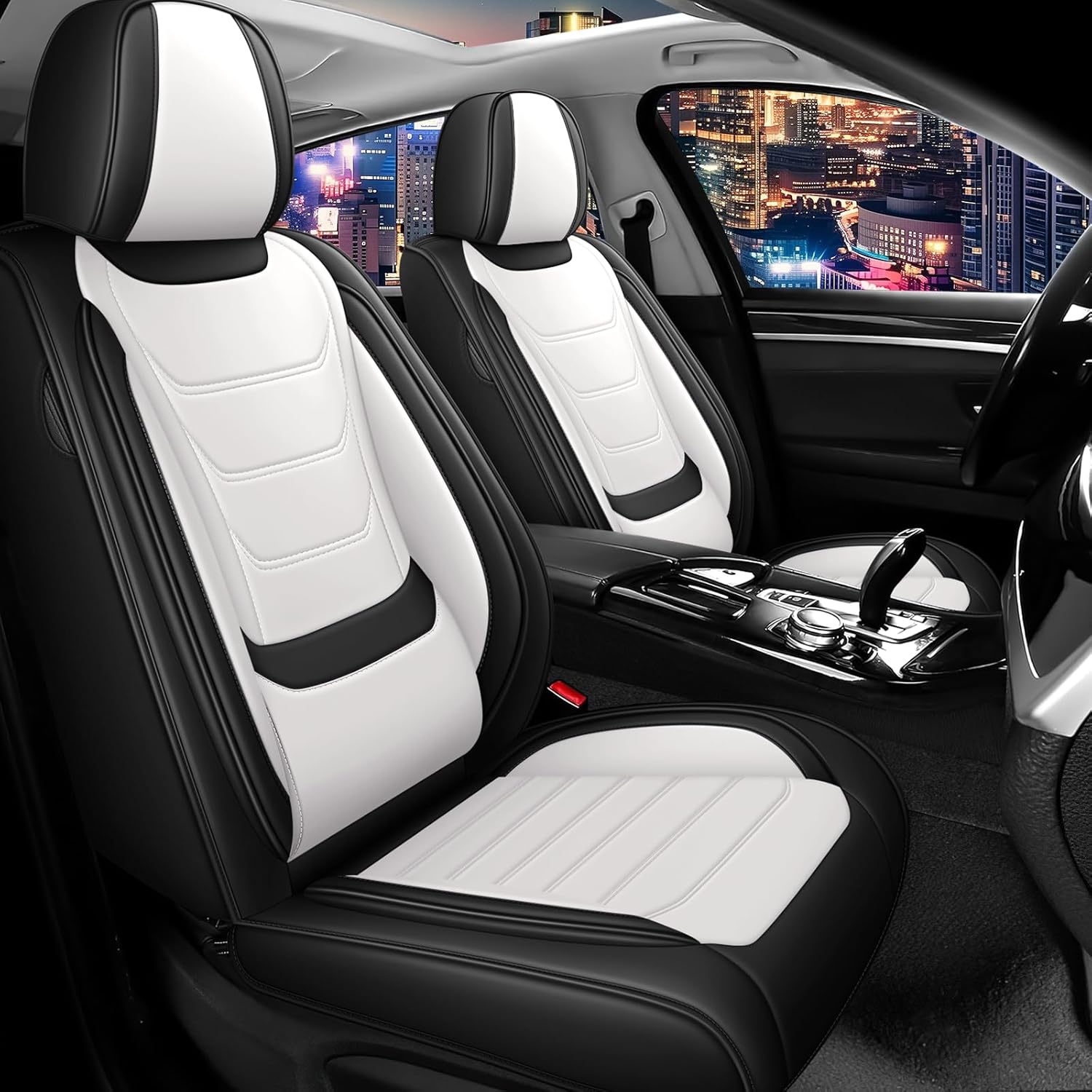 Car Seat Cover Full Set for Honda HRV Seat Covers 2016-2025, Nappa Leather Waterproof Seat Covers for Cars, Airbag Compatible, Universal Automotive Seat Covers(Standard 2 Seats/Black White)