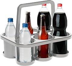 Novaliv Bottle Carrier 6 Bottles - Stable Hold - Plastic Drinks Basket, Stackable, 32 x 23 x 28 cm Silver - Ideal for Kitchen & Cellar - Drinks Basket Beer Carrier Bottle Box