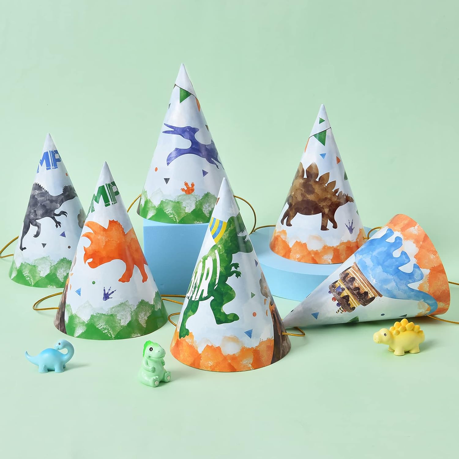 12 Pieces Watercolor Dinosaur Party Hats - Dinosaur Party Supplies for Boys Kids Dino Themed Birthday Party Cone Hat Fun Art Craft Paper Party Hats in 6 Style : Toys & Games