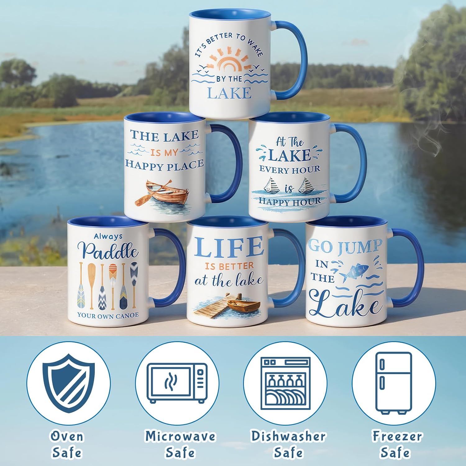 Didaey 6 Pcs Lake House Coffee Mugs Lake Life Gifts Ceramic Cup 12 oz