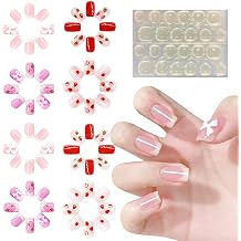 96 Pcs Kids Stick on Nails, 4 Styles Press on Short False Nails for Girls