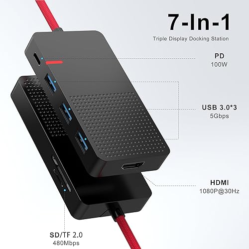 Miniatura 2 de Adaptador multipuerto USB C, estación de acoplamiento para portátil USB C 7 en 1 con HDMI 4K, 3 puertos USB 3.0, TF/SD, cargador PD de 100 W, Plug