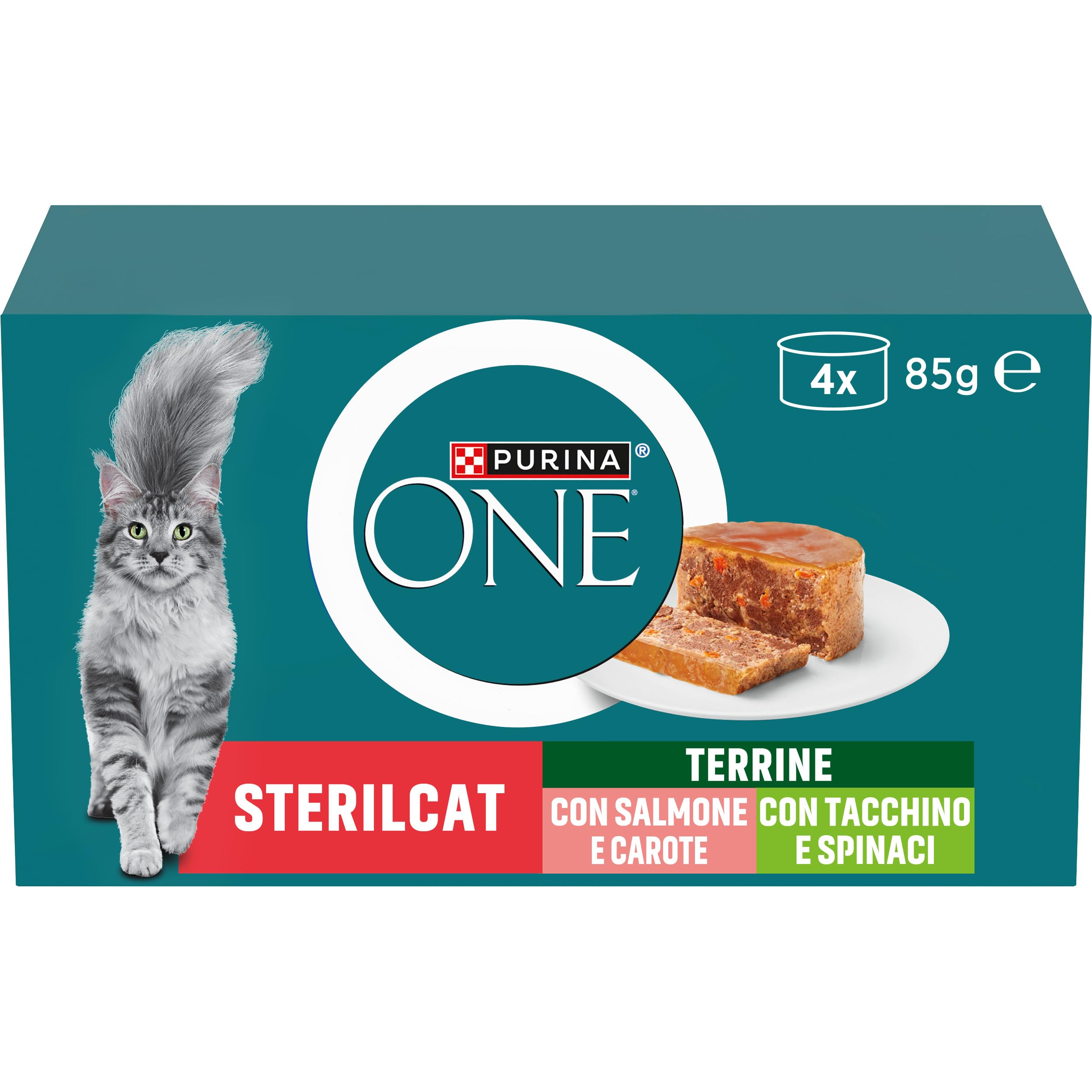 Purina One Sterilcat Filettini in salsa Cibo Umido per Gatti Sterilizzati con Tacchino e Spinaci, Salmone e Carote, 48 Lattine da 85 g
