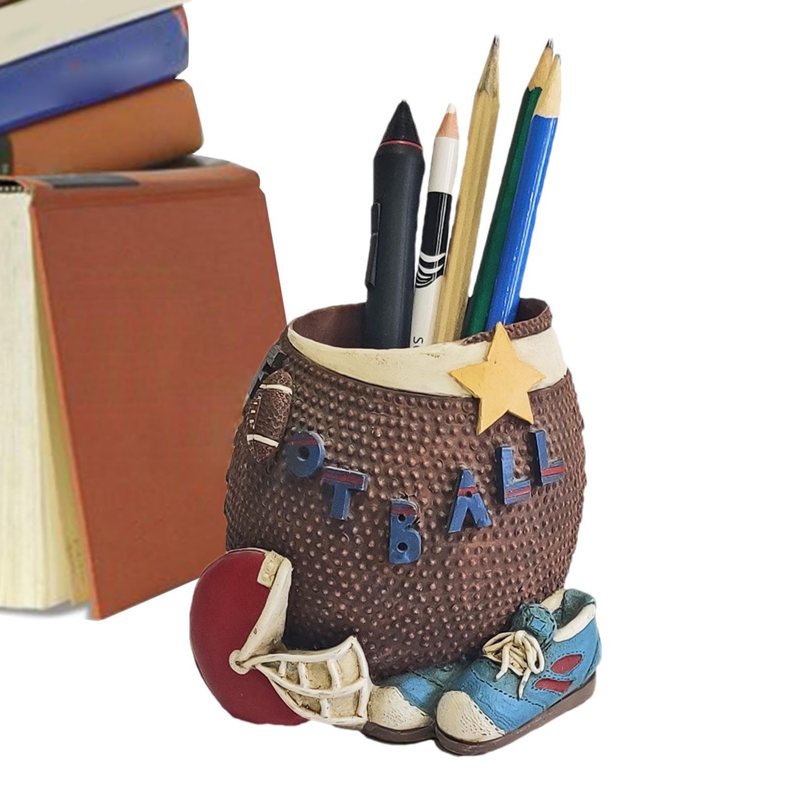 Porte-stylo de bureau football et support de pinceau décoratif en résine