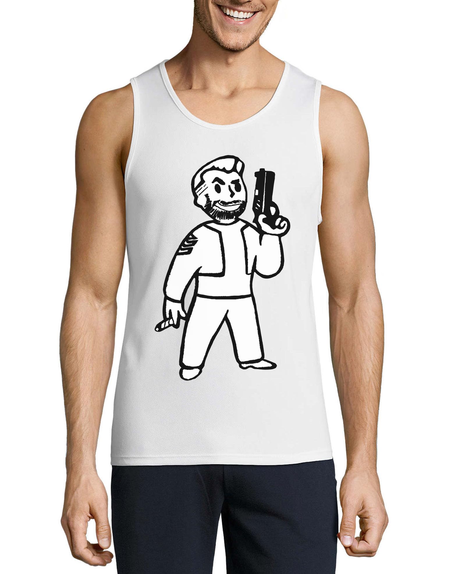 Camiseta sin mangas de hombre Funny Guy color blanco de algodón transpirable 3
