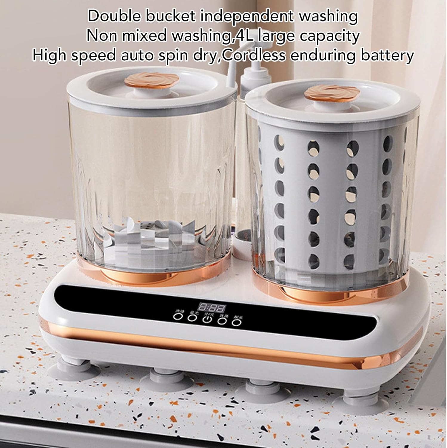 Portable Washing Machine, Dual Tub Underwear Washer with Built in Drainage Pipe and Spin Dry for Travel Home Use