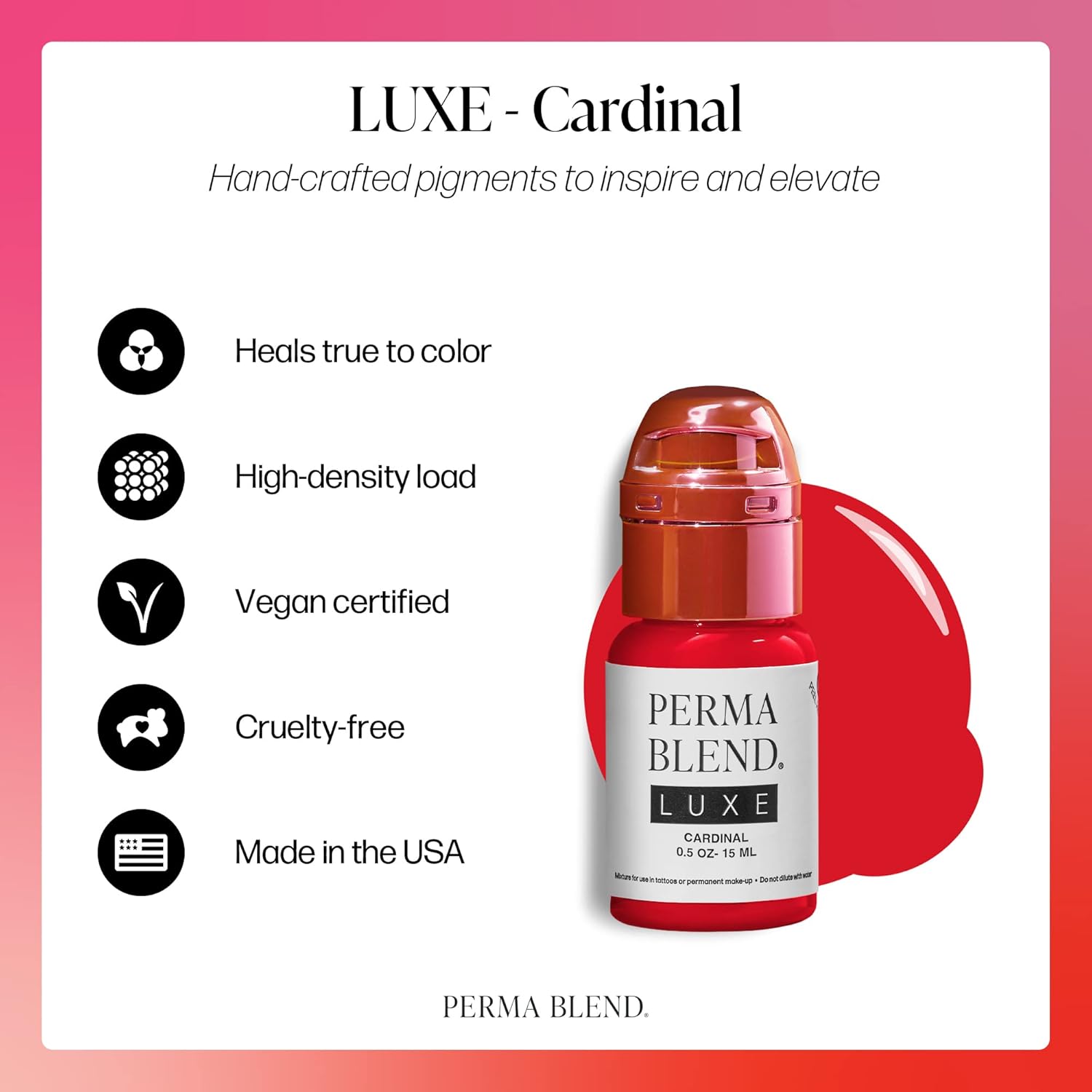 Perma Blend Luxe - Cardinal - Vegan Lip Tattoo Ink - Vibrant, True Red Microblading Pigment - for Lip Blush & Permanent Makeup - Cruelty-Free (0.5 oz)