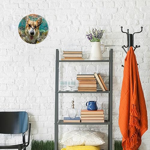 Miniatura 4 de Reloj de pared con aspecto corgi, funciona con pilas, silencioso, de cuarzo, analógico, rústico, estilo rural, redondo, decoración retro para el