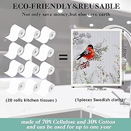6 Pcs Swedish Kitchen Dish Cloths Kitchen Towels Reusable Sponge Cleaning Cloths Wipes Absorbent Dish Cloth Quick Drying Washable Decorative Tea Towels No Odor Bar Hand Towel (Fine Brushwork Bird)