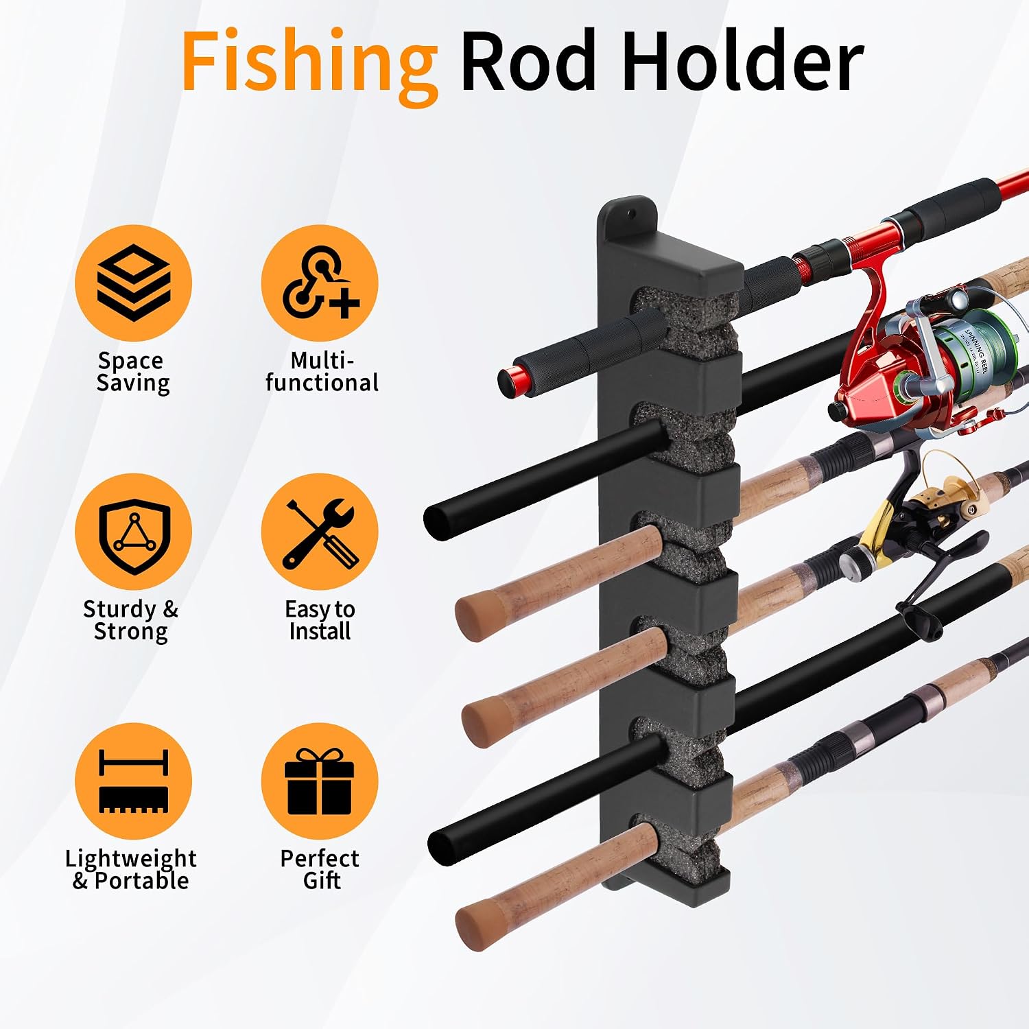 Fishing Rod Holder Wall, Vertical/Horizontal Fishing Rod Holder, Rod Stands Fishing Rods, Fishing Rod Stands for Family Wall Garage Storage 6 Fishing Rods