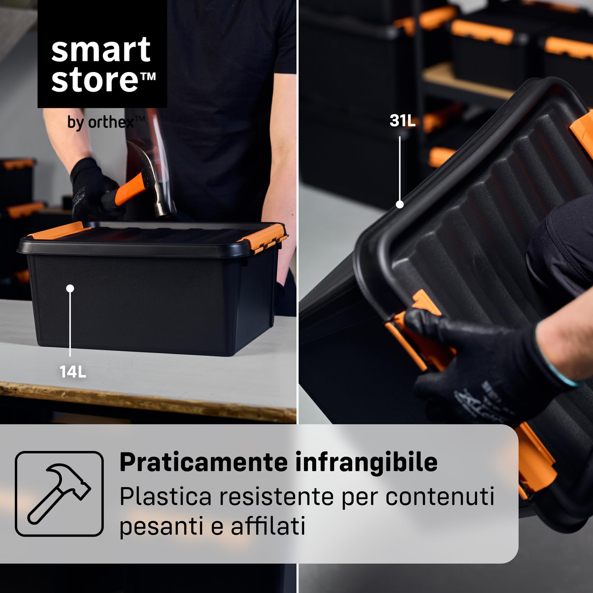 SmartStore Scatola Portaoggetti Resistente con Coperchio I 31L I Set 6 Impilabili I Garage Officina Trasloco I Chiusura Clip I Made in Sweden I Nera I 50 x 39 x 26 cm