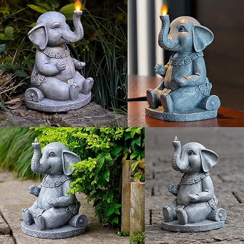 Miniatura 6 de Estatua de elefante, decoración de jardín, escultura solar de jardín grande, figuras de elefante de 10.5 pulgadas, estatuas de jardín para patio