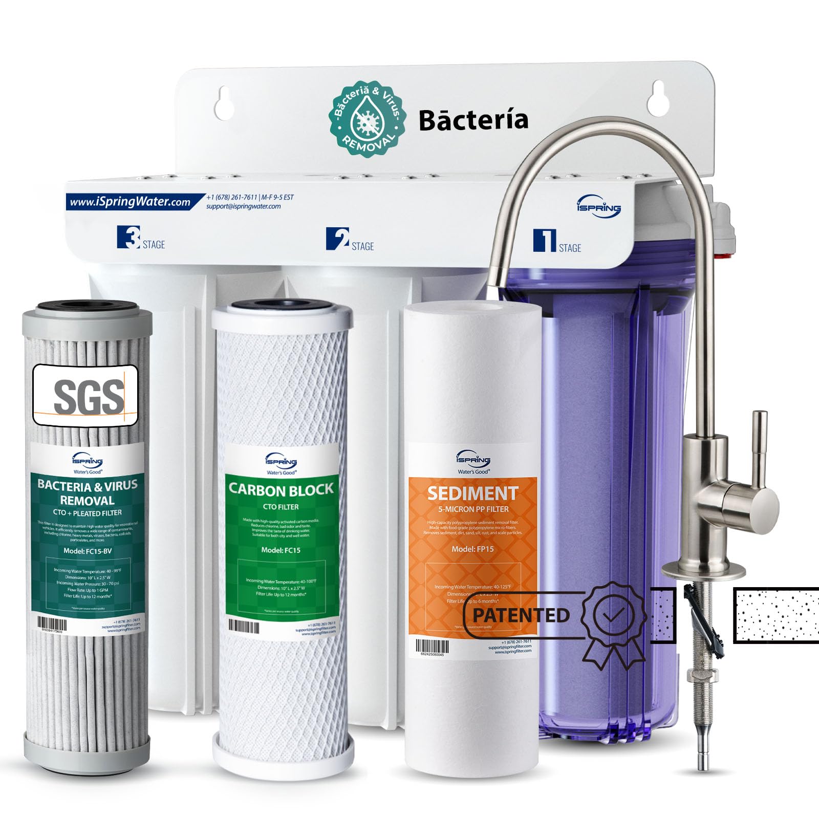 iSpring US31-BV 3-Stage Under Sink Water Filter System with Faucet, 1 Year
