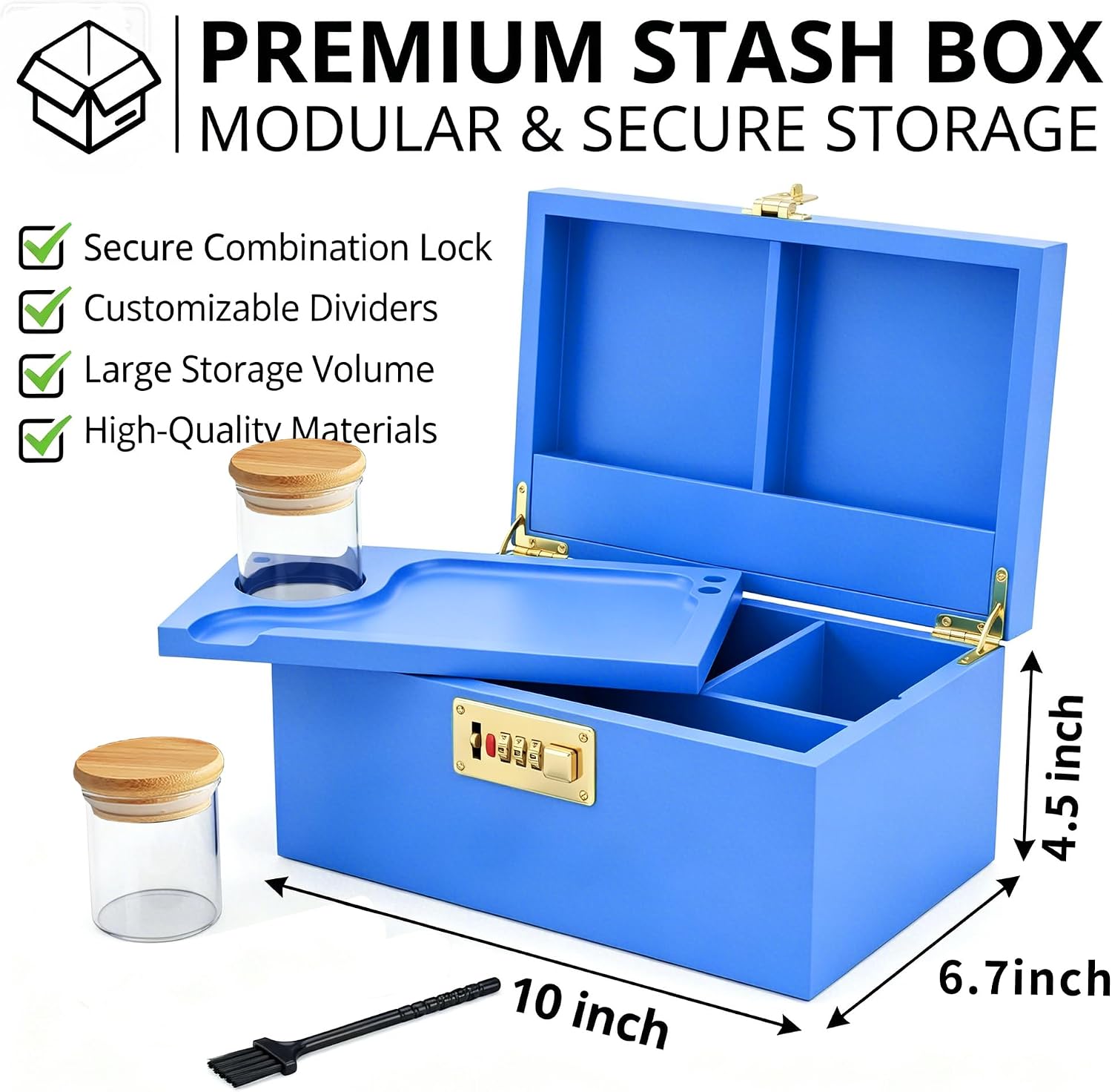 Bamboo Storage Box with Combination Lock - Handmade Wooden Gift Chest with Removable Dividers & Accessories, Ideal Mother's Day Father's Day Birthday Christmas Housewarming Present(Blue) image 3