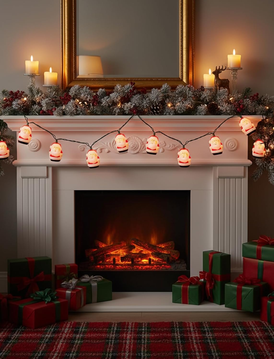 10 Light Santa Head Light Set - 8.5Ft Christmas Santa Claus Decorations String Lights with 10 Santa Claus Decorations Lights, Santa Claus Novelty Fairy Lights for Party Kid's Room Xmas Tree Decor