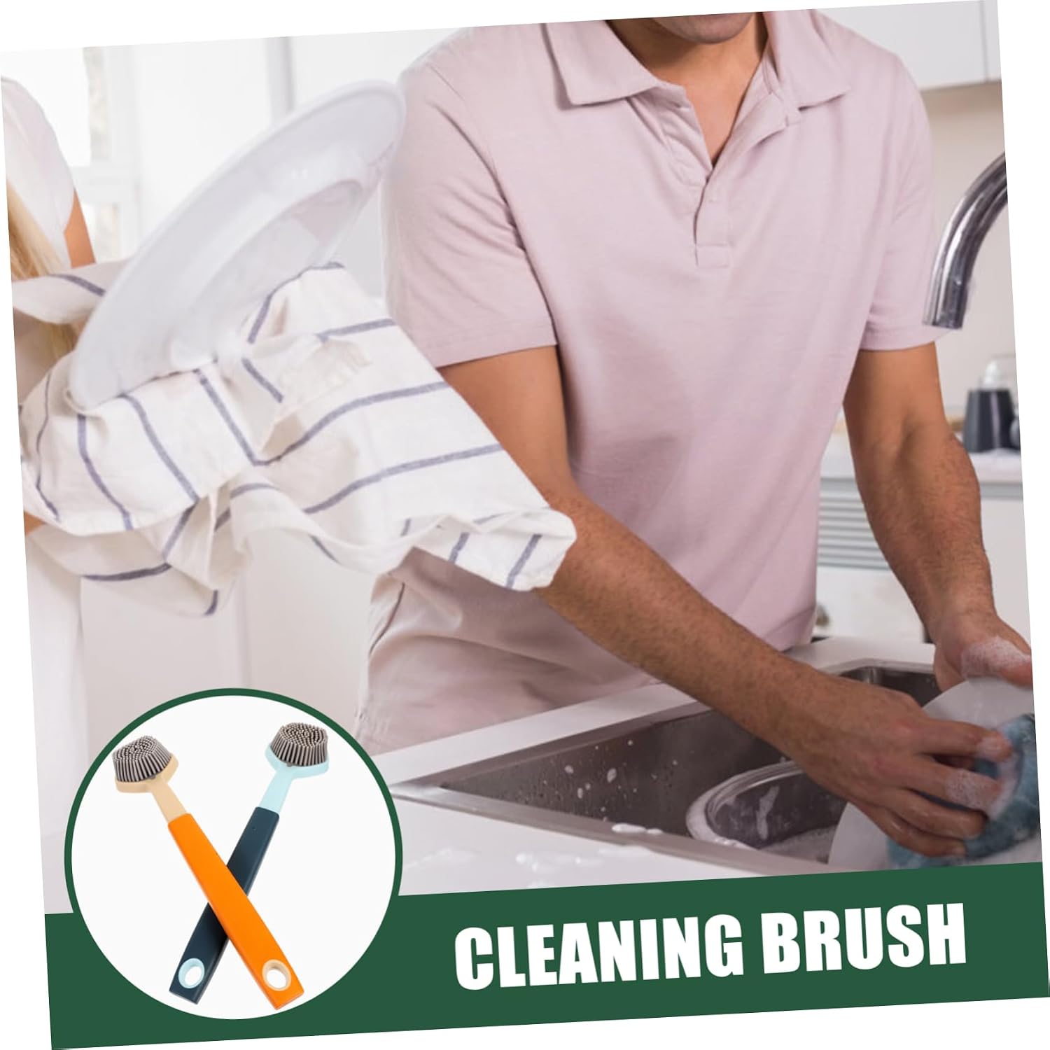 GARVALON 2pcs Handle Dish Cleaning Brushes for Kitchen Sink and Pan Nonslip Bristle Scrubbers Practical Kitchen Cleaning Tools