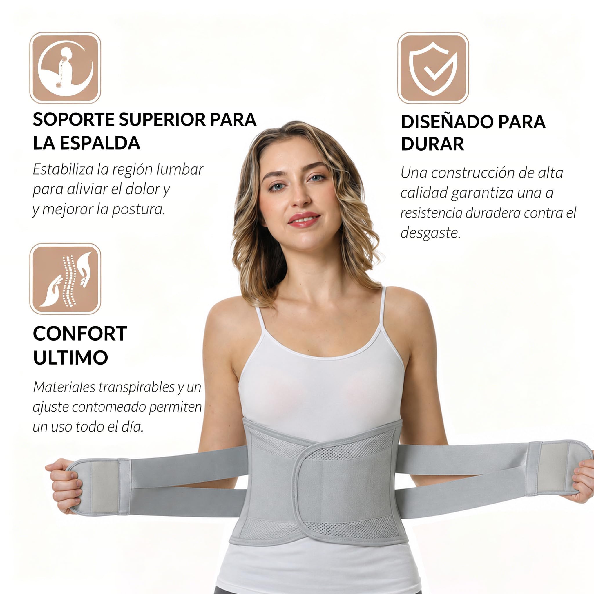 NEOtech Care Faja de espalda ULTRA LIGERA - Apoyo lumbar/para la postura - Tejido transpirable para el ejercicio - Compresión adaptable (Gris XL)
