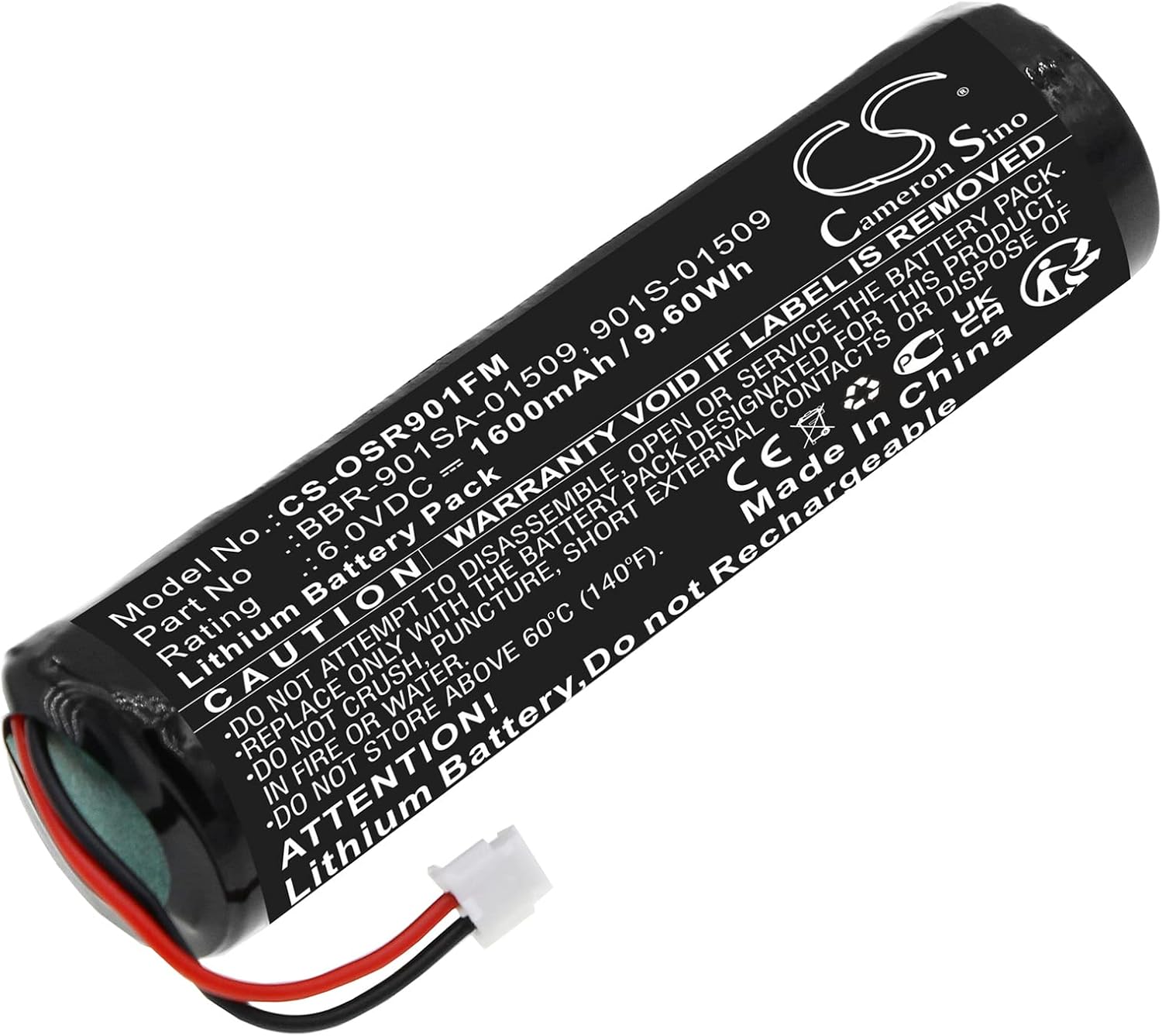 Cameron Sino Battery for Ocean Signal MOB1 Distress Beacon, rescueME MOB1 PN:Ocean Signal 901S-01509, BBR-901SA-01509, LB9M 1600mAh / 9.60Wh