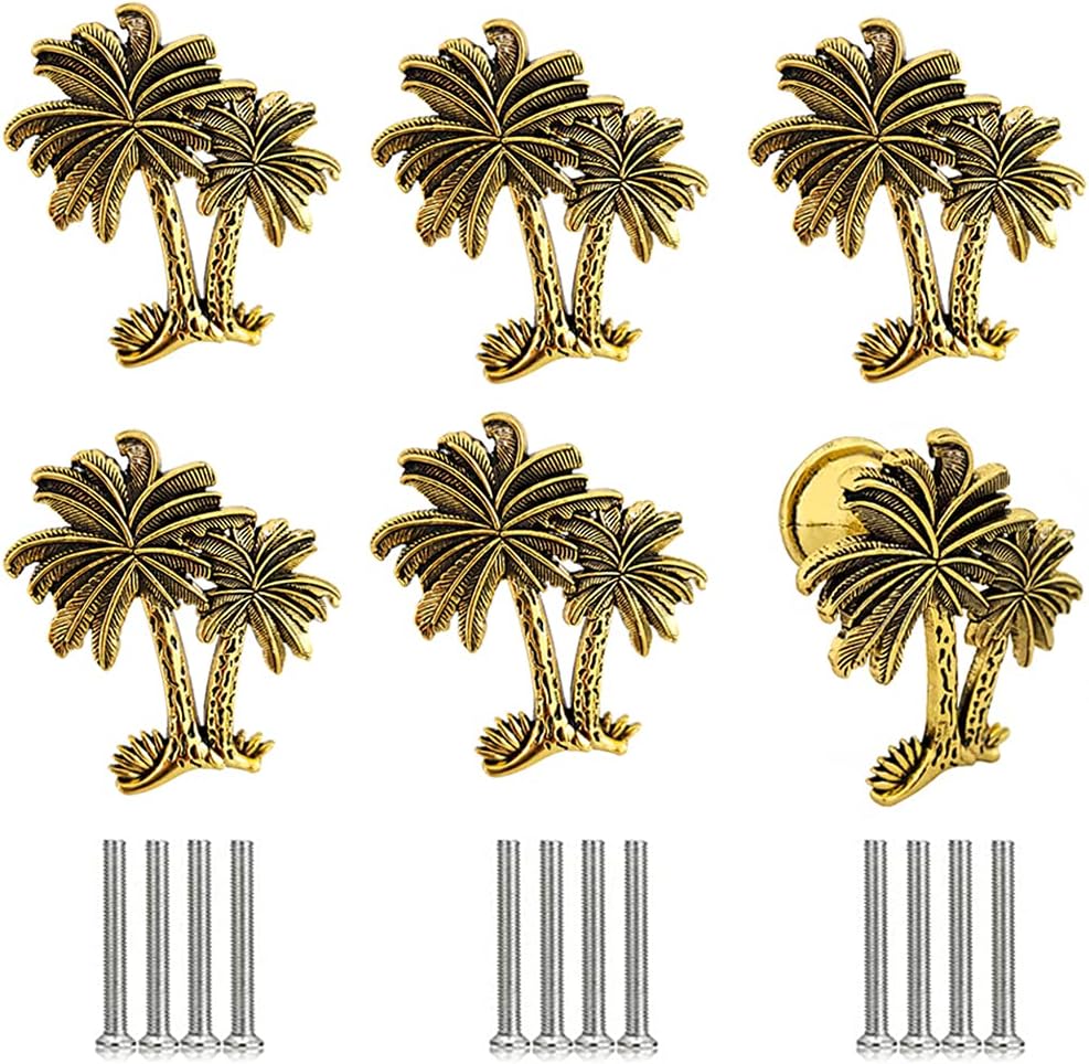 brandname SCRTB Palm Tree Cabinet Knobs 6 Pcs Creative Coconut Tree Handle for Dresser Cupboard Drawer Single Hole Pull Handles Home Parlor Office Decorative (Silver)