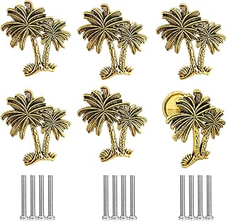 brandname SCRTB Palm Tree Cabinet Knobs 6 Pcs Creative Coconut Tree Handle for Dresser Cupboard Drawer Single Hole Pull Handles Home Parlor Office Decorative (Gold)