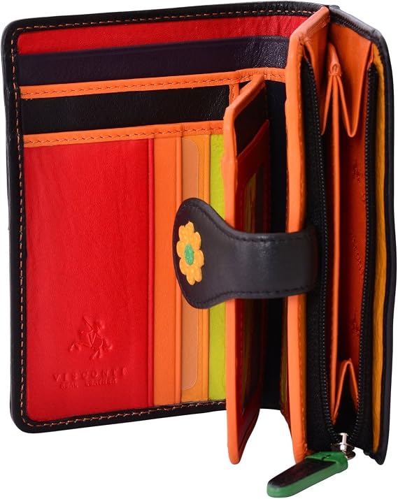 Visconti Spanish DS-82 Womens Floral Multi Colored Bifold Wallet DAISY COLLEC. - Black Multi, Medium