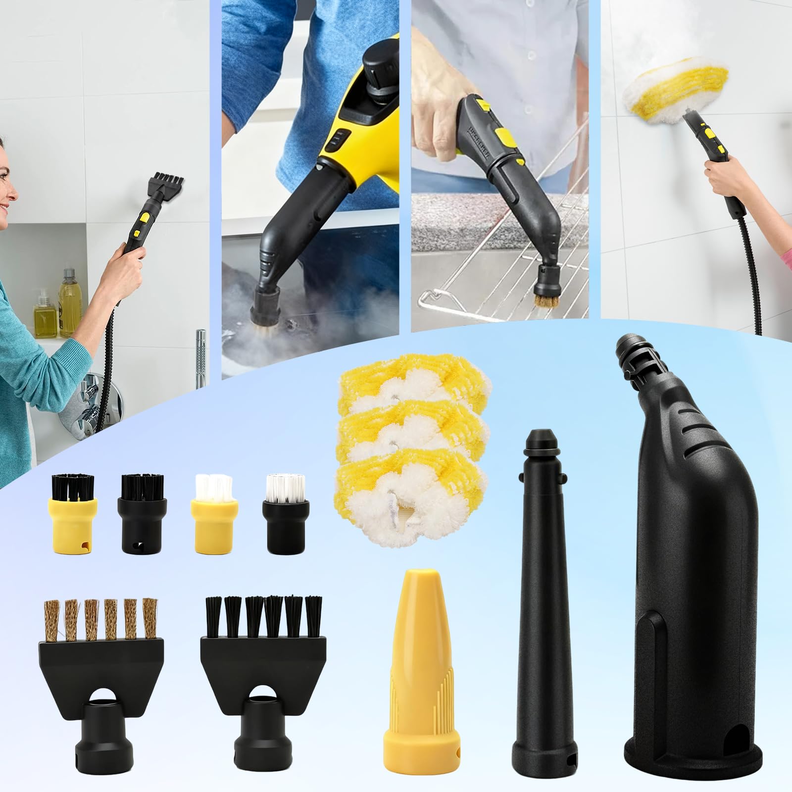Lot de 12 accessoires pour nettoyeur vapeur Kärcher SC1 SC2 SC3 SC4 SC5, brosses à joints, brosse ronde, buses d'alimentation, buse manuelle, chiffon en microfibre, pièces de rechange pour nettoyeur
