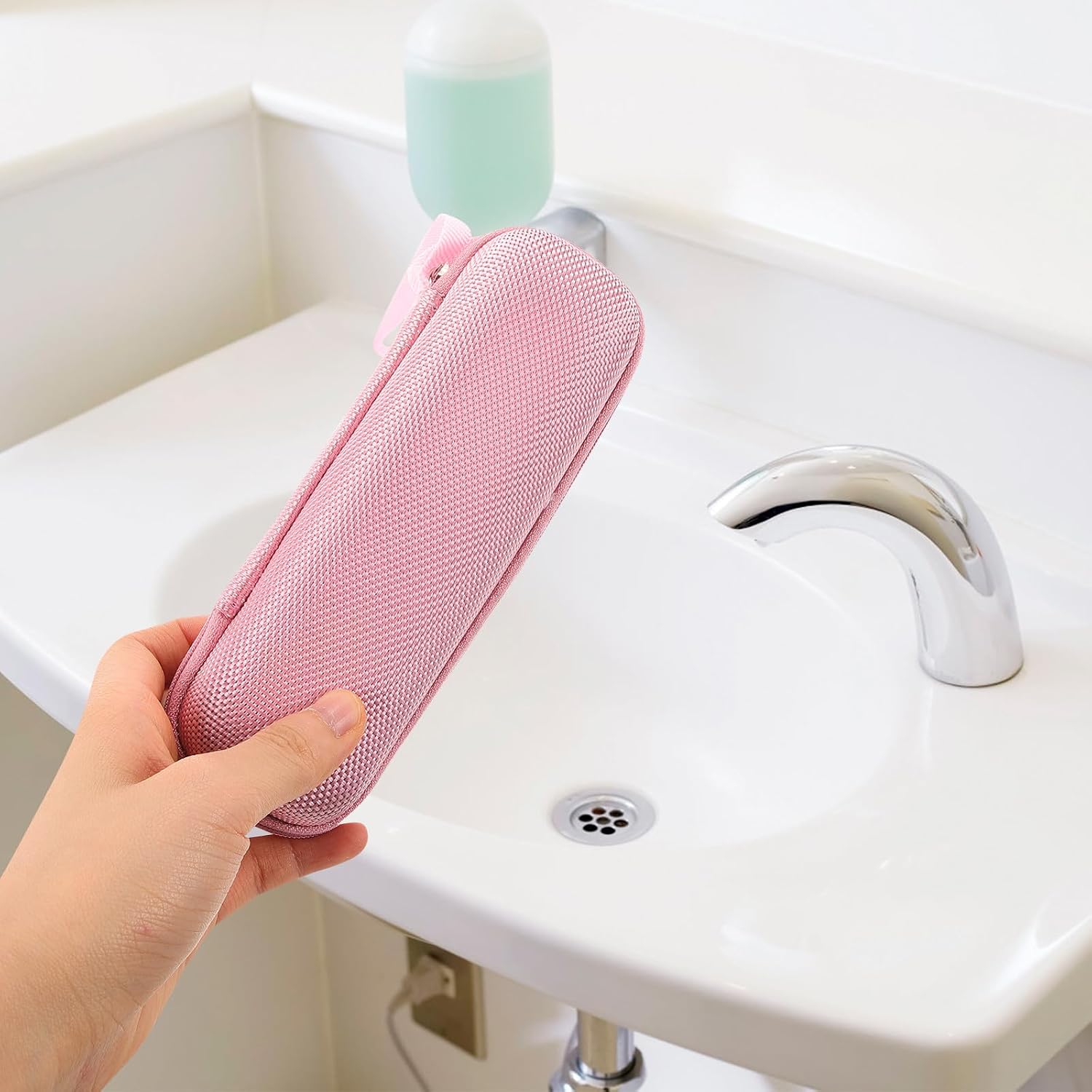 Portable Electric Toothbrush Case with Travel Toothpaste Container, Dustproof Toothbrush Holder Pouch for Outdoor Camping and Travel, Pink