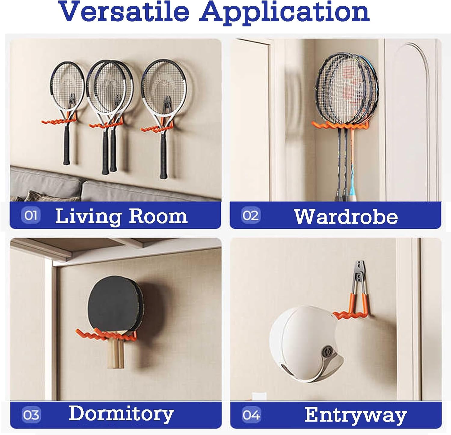 Wall-Mount Tennis Racquet Holder,Over Door Rackets Organizer,Pegboard Racquet Hooks,for Gym School Garage Training Home
