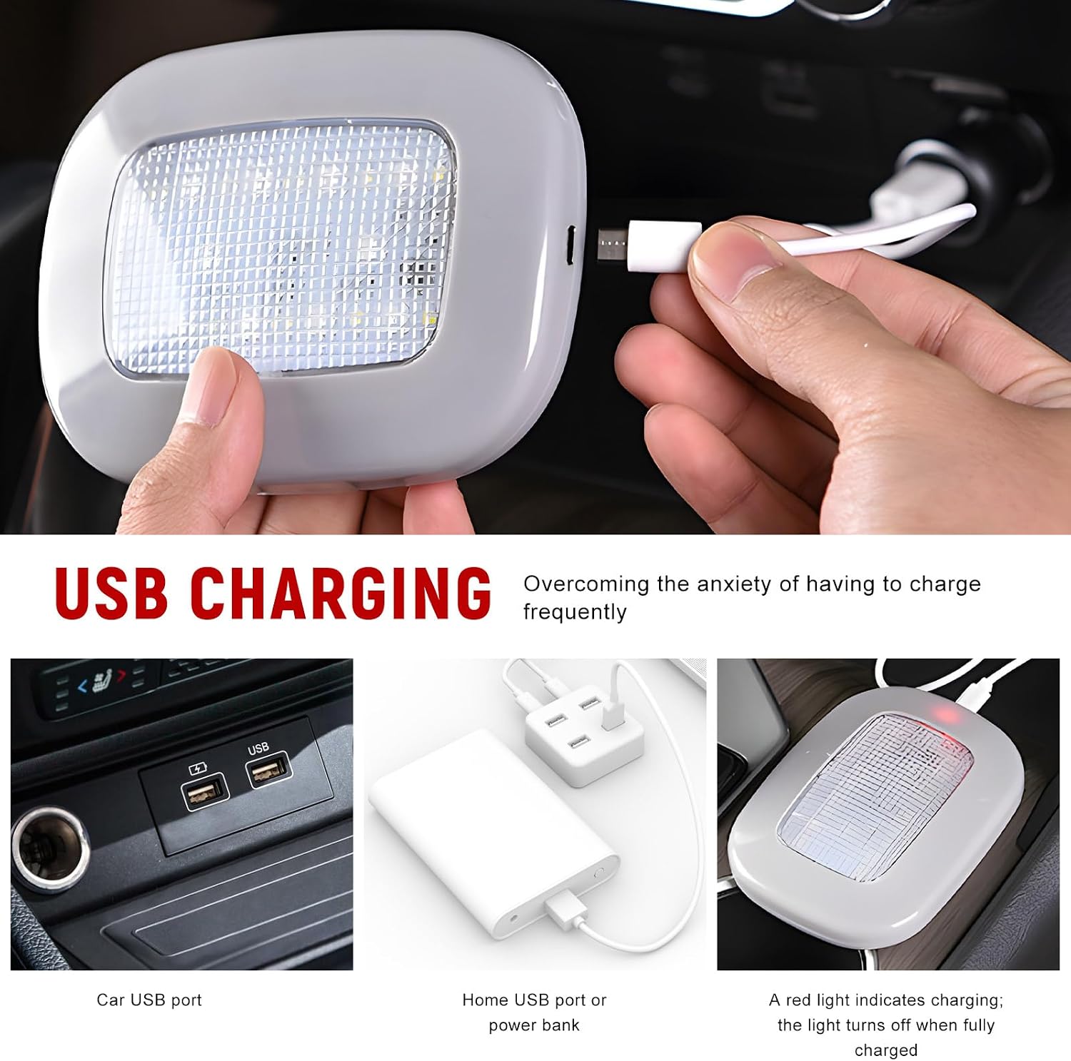 Car Interior Ceiling Roof Light, USB Rechargeable Vehicle Dome Light 10LEDs Reading Lamp with Press Switch, Universal Magnetic Wireless Dome Lamp for Car Truck RV Camper (Black) image 5