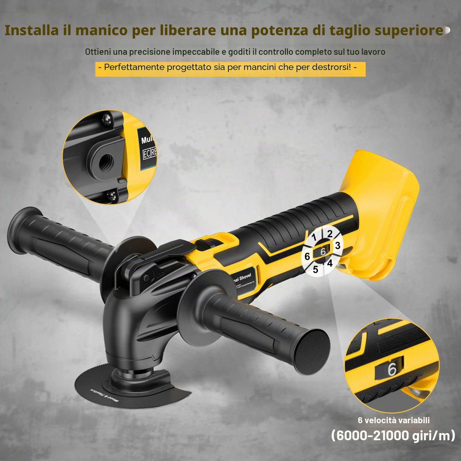 Utensile oscillante a batteria per batteria Dewalt 18V 20V (senza batteria) Kit di utensili oscillanti senza spazzole con 6 velocità variabili, rimovibile e raschiante, con 23 accessori