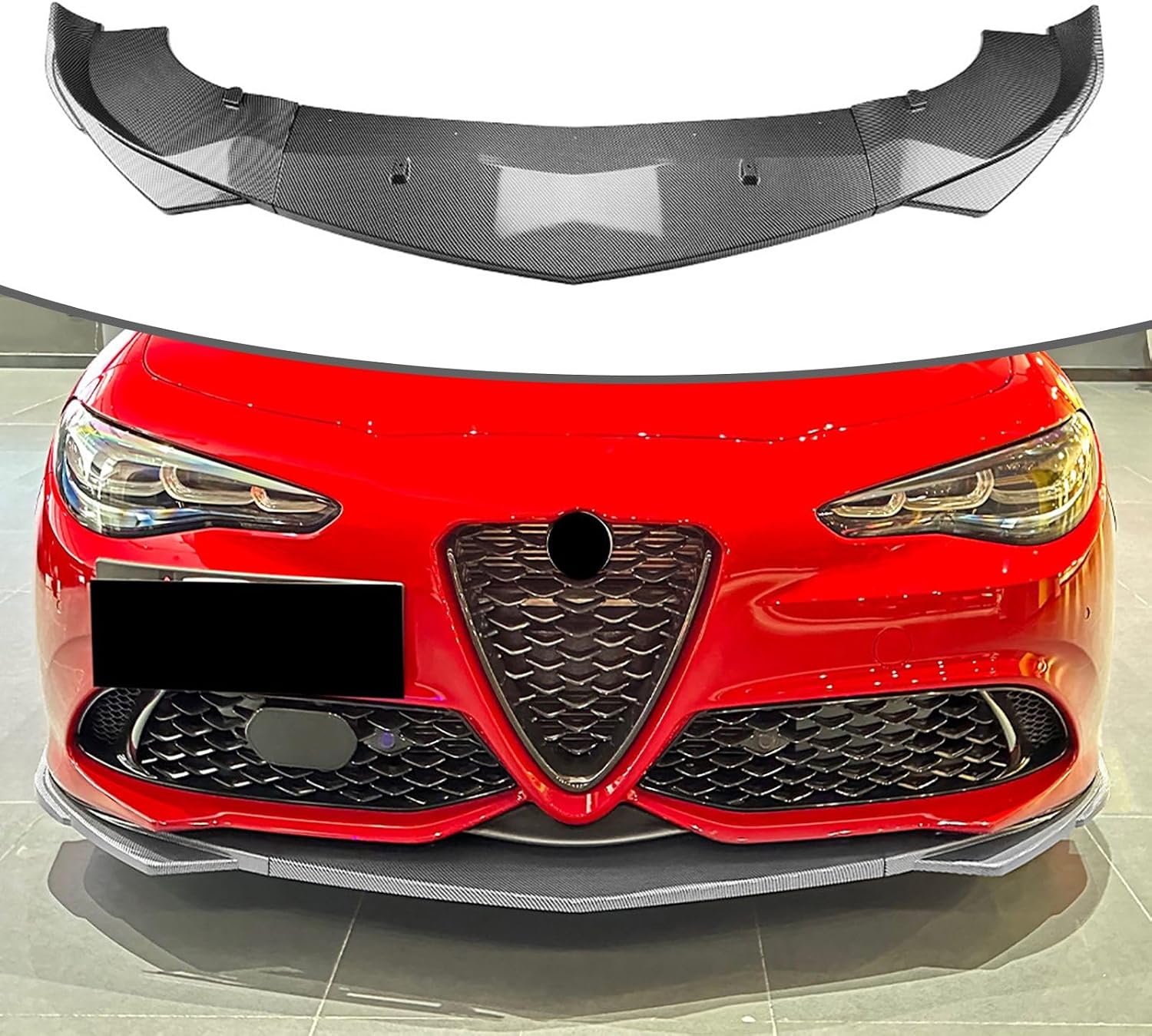 Front Bumper Lip Body Kit Spoiler Splitters Compatible with Alfa Romeo Giulia Sport Sedan 2015-2024, Carbon Fiber Look