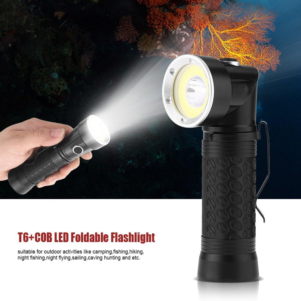 Portable Handheld COB LED Flashlight, 90° Foldable Magnetic Tail Torch with 4 Modes Glare White Red Flash for Hiking Camping Emergency Inspection
