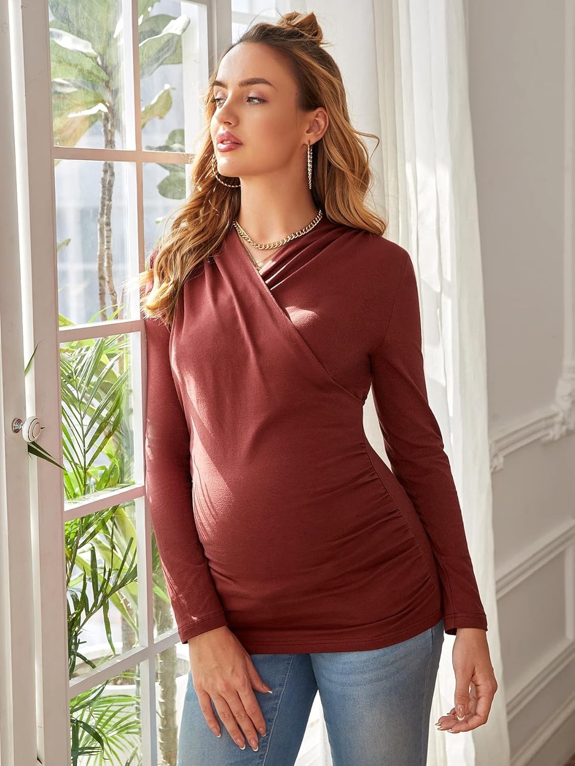 Milumia Women's Maternity T-Shirt Casual Long Sleeve Crew Neck Fitted Pregnancy Tee Tops at  Women’s Clothing store