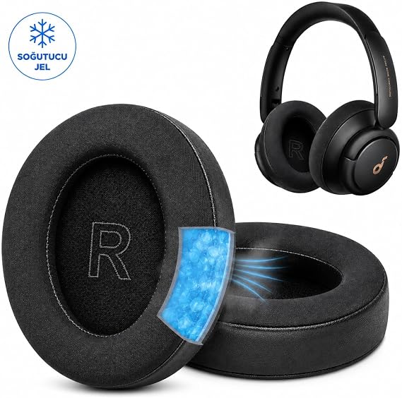 Anker Soundcore Life Q30/Q30BT/Q35 Uyumlu Soğutucu Jel Kulaklık Yastığı, Hafızalı Köpük Yedek Ped, Serinletici Kumaş/Suni Deri Kulaklık Süngeri