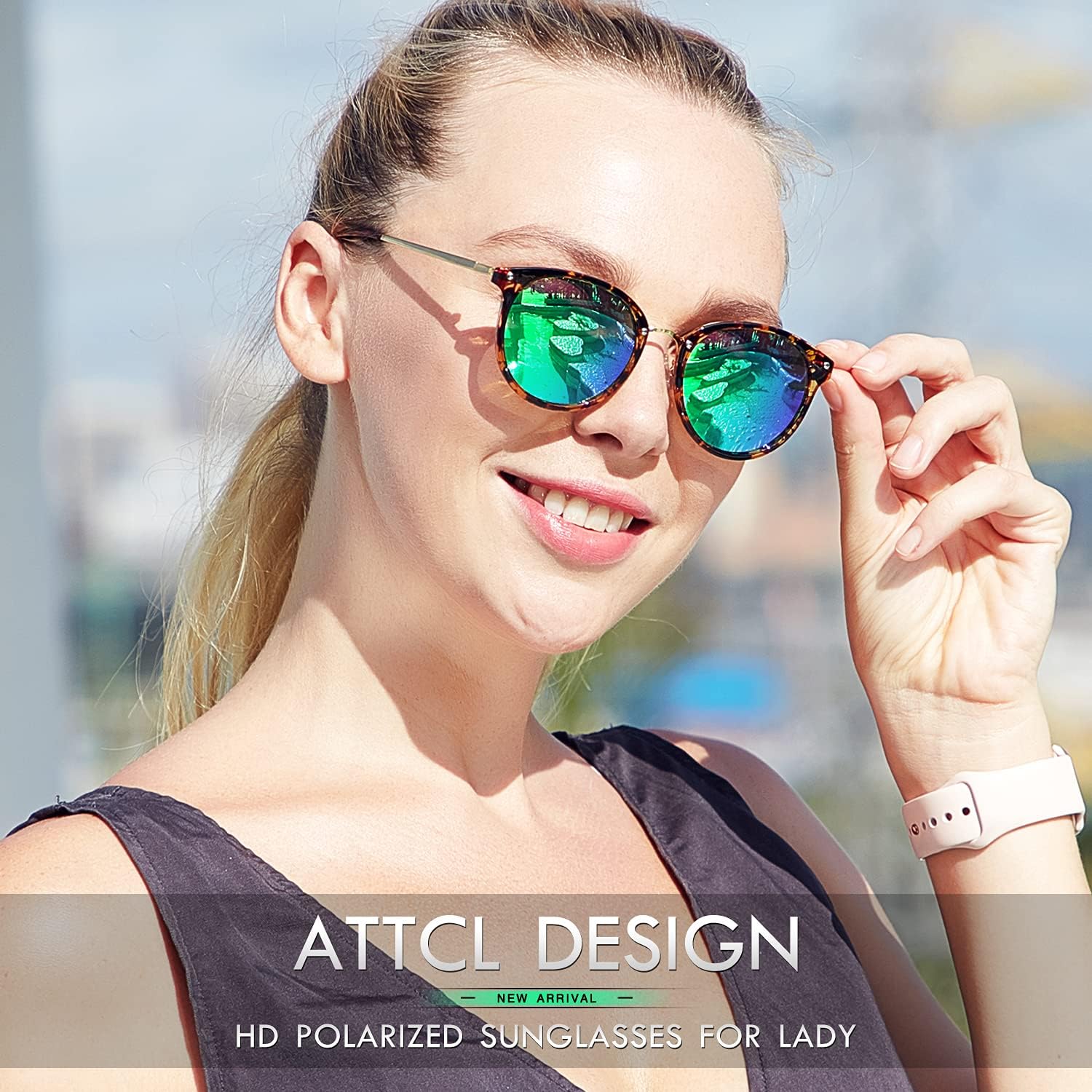 Miniatura 2 de ATTCL Gafas de sol polarizadas redondas para mujer - Protección UV Marco de metal