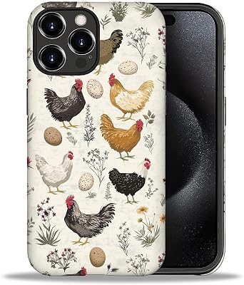 Compatible with iPhone 16 Pro Max Case, Rooster Retro Plant Pattern Print Phone Case Funny Liquid Silicone Case Impact Resistant Anti-Scratch Shockproof Protective Cover