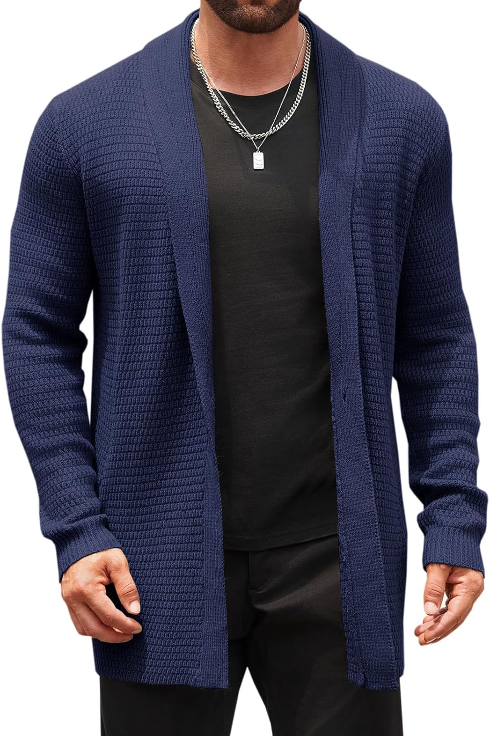 Runcati Mens Cardigan Sweater Shawl Collar Cable Knit Cardiagn Long Winter Open Front Sweaters with Pockets