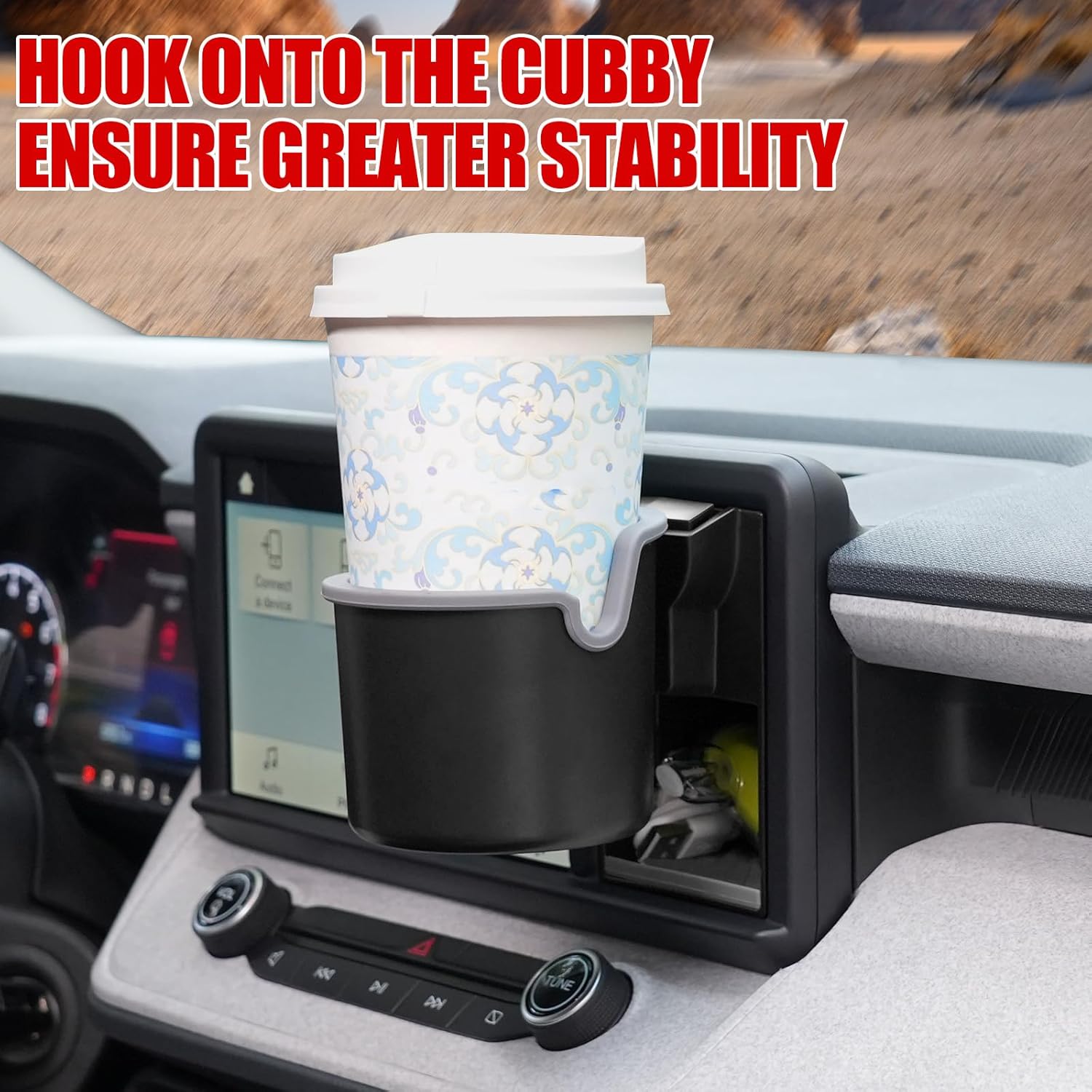 Mabett Multi-Function Cubby Insert Set for Ford Maverick 2022-2024 Accessories, Dash Mount Electric Fan Cup Holder Storage Box Kit (Phone Holder+Fan+Cup Holder)