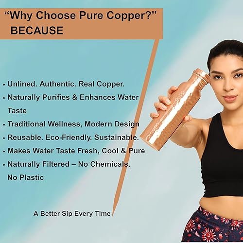 Miniatura 3 de Botella de agua de cobre de 34 onzas  Diseño ayurvédico 100% puro hecho a mano, respetuoso con el medio ambiente, calidad premium, sin BPA,