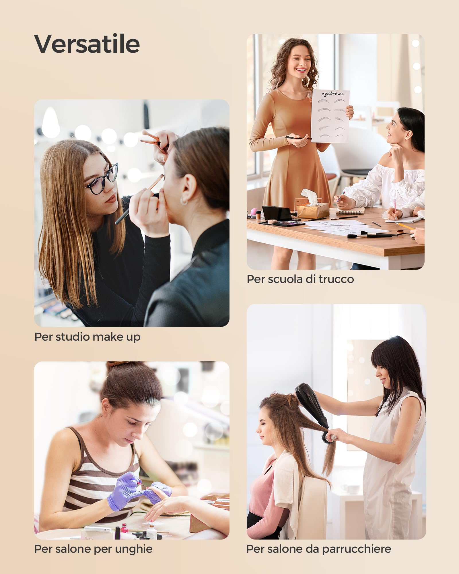SONGMICS Valigia per il trucco professionale 3 in 1, valigetta cosmetica, bloccabile, ruote a 360°, per viaggi, manicure, truccatore, acconciatura, Oro Champagne, 4-en-1 (79,3H cm), Elegante