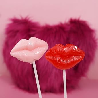 Sweetzo Pucker Lips Shaped Lollipops, Fruit Flavored Suckers, 24 Pieces