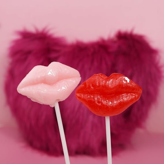 Sweetzo Pucker Lips Shaped Lollipops, Fruit Flavored Suckers, 24 Pieces
