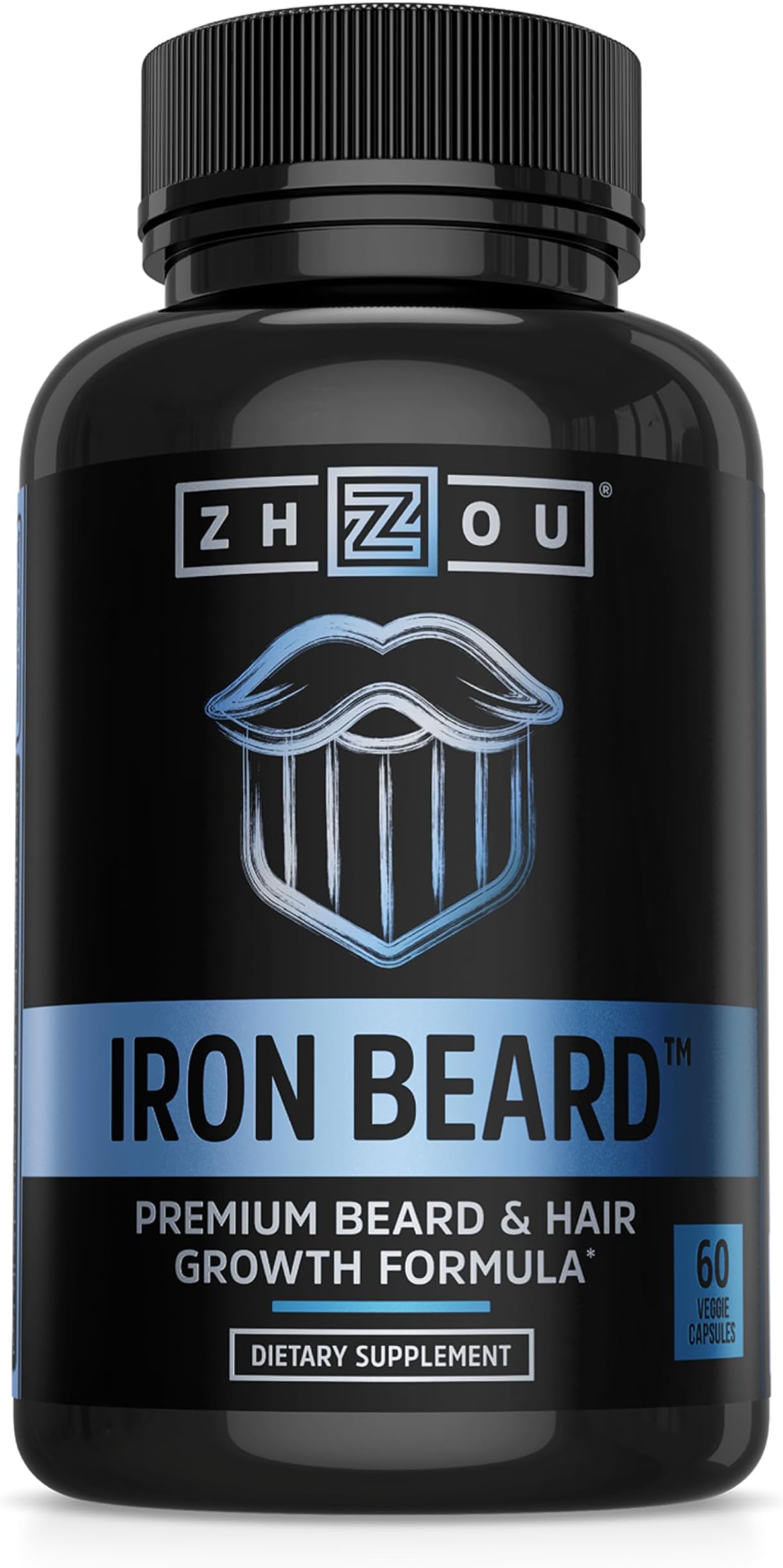 Iron Beard - Beard Growth Vitamins Men, Premium Biotin, Saw Palmetto & B Vitamin Pills to Support Facial Hair, Beard Care Supplement for Full Beard - 60 Veggie Capsules