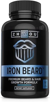 Zhou Iron Beard - Beard Growth Vitamins Men, Premium Biotin, Saw Palmetto & B Vitamin Pills to Support Facial Hair, Beard Care Supplement for Full Beard - 60 Veggie Capsules